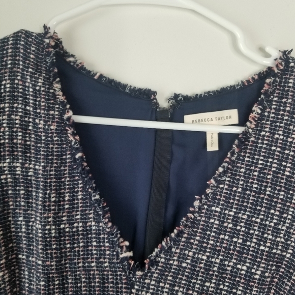 Rebecca Taylor Frayed Trimmed Tweed Fit & Flare Midi Dress Size 10 Preppy Office - Picture 9 of 16